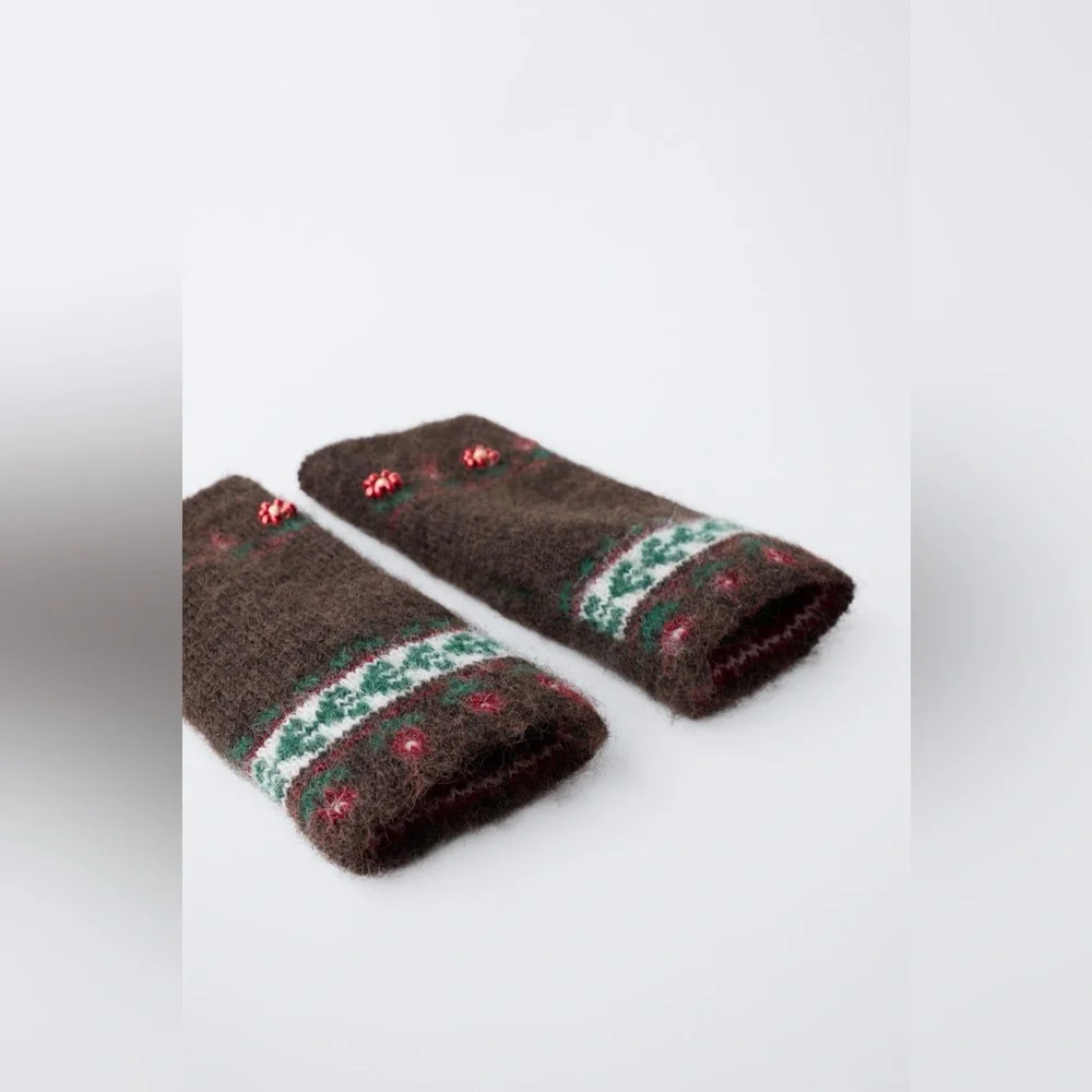 Zara Girls Wool Fingerless Mittens Size Large NWT